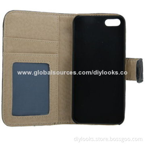Soft Flip Leather Mobile Phone Cases for iPhone 5/5S with Credit Card Slots and Holder Function